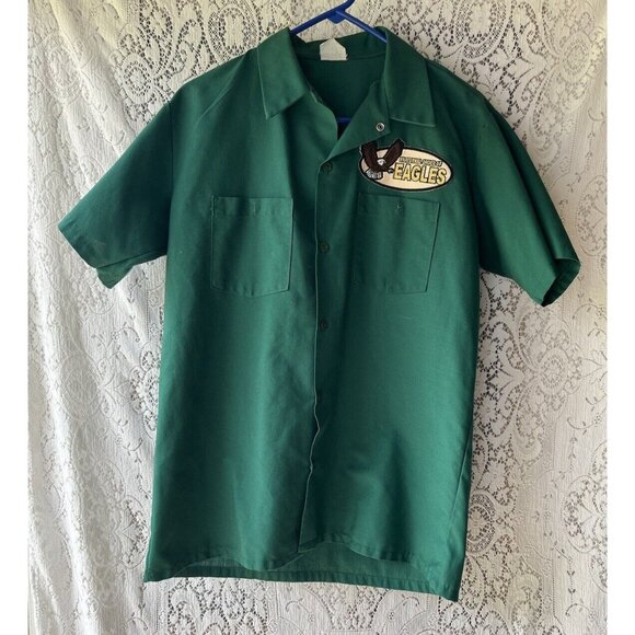 Vintage Fraternal Order of Eagles Patch Green‎ Work Shirt Men’s Button Up SS - Picture 1 of 6